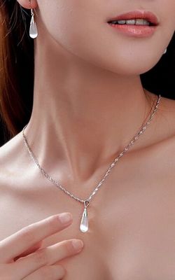 SS11043-1 S925 sterling silver drop tears stone necklace